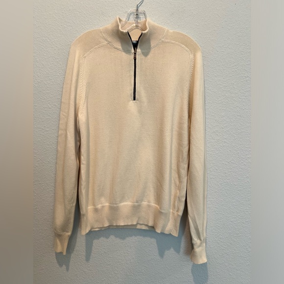 Faconnable Men’s Quarter Zip Sweater Cream Neutral Color Cotton Size M Pullover - Picture 3 of 10